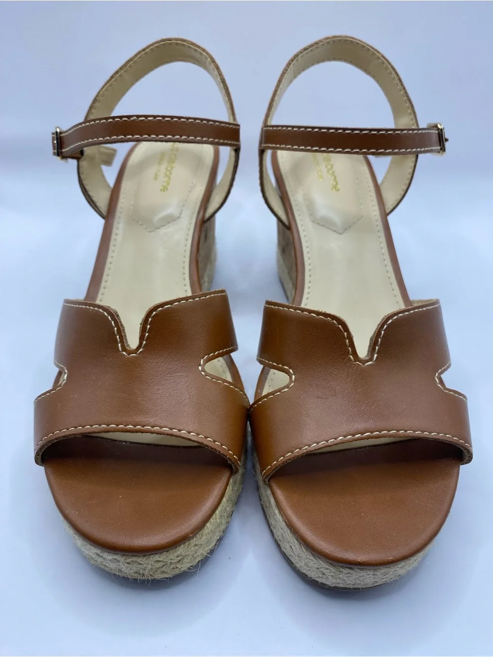 Liz Claiborne Majorca Brown Leather Espadrille Wedge Sandal Womens 6 Memory Foam